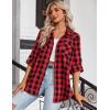 imageZeagoo Womens Plaid Shirt Flannel Shirt Roll up Sleeve Top Casual Button Down Blouse1red