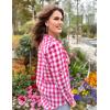 imageZeagoo Womens Plaid Shirt Flannel Shirt Roll up Sleeve Top Casual Button Down Blouse1rose