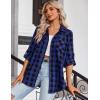 imageZeagoo Womens Plaid Shirt Flannel Shirt Roll up Sleeve Top Casual Button Down BlouseBlue1