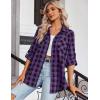 imageZeagoo Womens Plaid Shirt Flannel Shirt Roll up Sleeve Top Casual Button Down BlousePurple Black