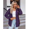 imageZeagoo Womens Plaid Shirt Flannel Shirt Roll up Sleeve Top Casual Button Down BlousePurple Black
