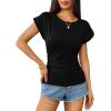 imageZeagoo Womens Tops Ruched Cap Short Sleeve Tshirts Shirts Crew Neck T Shirts Trendy Fashion Blouse SXXXL1black
