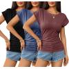 imageZeagoo Womens Tops Ruched Cap Short Sleeve Tshirts Shirts Crew Neck T Shirts Trendy Fashion Blouse SXXXL3pcs Dark Red  Navy Blue  Black