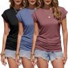 imageZeagoo Womens Tops Ruched Cap Short Sleeve Tshirts Shirts Crew Neck T Shirts Trendy Fashion Blouse SXXXL3pcs Dark Red  Navy Blue  Black