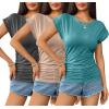 imageZeagoo Womens Tops Ruched Cap Short Sleeve Tshirts Shirts Crew Neck T Shirts Trendy Fashion Blouse SXXXL3pcs Khaki  Dark Gray  Blue Green