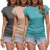 imageZeagoo Womens Tops Ruched Cap Short Sleeve Tshirts Shirts Crew Neck T Shirts Trendy Fashion Blouse SXXXL3pcs Khaki  Dark Gray  Blue Green