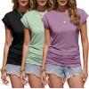 imageZeagoo Womens Tops Ruched Cap Short Sleeve Tshirts Shirts Crew Neck T Shirts Trendy Fashion Blouse SXXXL3pcs Light Green  Grey Purple  Black
