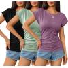 imageZeagoo Womens Tops Ruched Cap Short Sleeve Tshirts Shirts Crew Neck T Shirts Trendy Fashion Blouse SXXXL3pcs Light Green  Grey Purple  Black