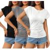 imageZeagoo Womens Tops Ruched Cap Short Sleeve Tshirts Shirts Crew Neck T Shirts Trendy Fashion Blouse SXXXL3pcs Oblack  White  Light Gray