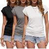 imageZeagoo Womens Tops Ruched Cap Short Sleeve Tshirts Shirts Crew Neck T Shirts Trendy Fashion Blouse SXXXL3pcs Oblack  White  Light Gray