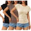 imageZeagoo Womens Tops Ruched Cap Short Sleeve Tshirts Shirts Crew Neck T Shirts Trendy Fashion Blouse SXXXL3pcs Wbrown  Beige  Black