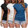 imageZeagoo Womens Tops Ruched Cap Short Sleeve Tshirts Shirts Crew Neck T Shirts Trendy Fashion Blouse SXXXL3pcs Xblack  White  Blue