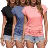 imageZeagoo Womens Tops Ruched Cap Short Sleeve Tshirts Shirts Crew Neck T Shirts Trendy Fashion Blouse SXXXL3pcs Xtangerine  Navy Blue  Black