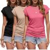 imageZeagoo Womens Tops Ruched Cap Short Sleeve Tshirts Shirts Crew Neck T Shirts Trendy Fashion Blouse SXXXL3pcs Xwatermelon Red  Khaki  Black