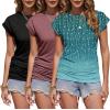 imageZeagoo Womens Tops Ruched Cap Short Sleeve Tshirts Shirts Crew Neck T Shirts Trendy Fashion Blouse SXXXL3pcs Yflower Blue  Dark Red  Black