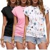 imageZeagoo Womens Tops Ruched Cap Short Sleeve Tshirts Shirts Crew Neck T Shirts Trendy Fashion Blouse SXXXL3pcs Yflower White  Pink  Black
