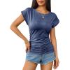 imageZeagoo Womens Tops Ruched Cap Short Sleeve Tshirts Shirts Crew Neck T Shirts Trendy Fashion Blouse SXXXLNavy Blue