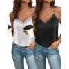 imageZeagoo Camisole Tops for Women Slik Satin Spaghetti Strap Tank Top Lace V Neck Cami 2 PCSBlackwhite