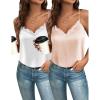 imageZeagoo Camisole Tops for Women Slik Satin Spaghetti Strap Tank Top Lace V Neck Cami 2 PCSWhite  Champagne2