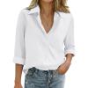 imageZeagoo Womens Cotton Linen Button Down Shirts Loose Fit Long Sleeve Collared Blouse Casual V Neck Tops Outfits S3XLAwhite