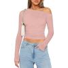 imageZeagoo Womens Long Sleeve Off The Shoulder Casual Crop Tops Boat Neck Going Out Slim Fit Sexy T Shirts 2025Light Pink