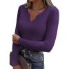 imageZeagoo Womens Long Sleeve Shirts VNeck Rib Knit Slim Fit Tops Casual Stretch Basic Tee Going Out Top Fall Fashion 2025Dark Purple