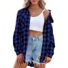 imageZeagoo Womens Plaid Shirt Flannel Shirt Roll up Sleeve Top Casual Button Down BlouseBlue1