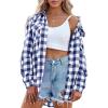 imageZeagoo Womens Plaid Shirt Flannel Shirt Roll up Sleeve Top Casual Button Down BlouseDark Blue