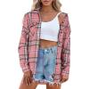 imageZeagoo Womens Plaid Shirt Flannel Shirt Roll up Sleeve Top Casual Button Down BlousePink2