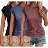 imageZeagoo Womens Tops Ruched Cap Short Sleeve Tshirts Shirts Crew Neck T Shirts Trendy Fashion Blouse SXXXL3pcs Dark Red  Navy Blue  Black