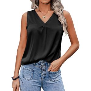imageZeagoo Womens 2025 Silk Satin Tank Tops V Neck Casual Cami Sleeveless Camisole Blouses Summer Basic Tank ShirtA Black