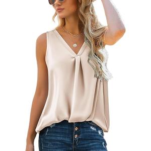 imageZeagoo Womens 2025 Silk Satin Tank Tops V Neck Casual Cami Sleeveless Camisole Blouses Summer Basic Tank ShirtChampagne Color