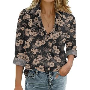 imageZeagoo Womens Cotton Linen Button Down Shirts Loose Fit Long Sleeve Collared Blouse Casual V Neck Tops Outfits S3XLSf209