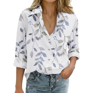 imageZeagoo Womens Cotton Linen Button Down Shirts Loose Fit Long Sleeve Collared Blouse Casual V Neck Tops Outfits S3XLSp106