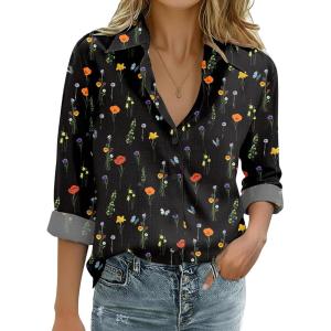 imageZeagoo Womens Cotton Linen Button Down Shirts Loose Fit Long Sleeve Collared Blouse Casual V Neck Tops Outfits S3XLWf100