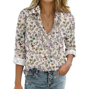 imageZeagoo Womens Cotton Linen Button Down Shirts Loose Fit Long Sleeve Collared Blouse Casual V Neck Tops Outfits S3XLXh397
