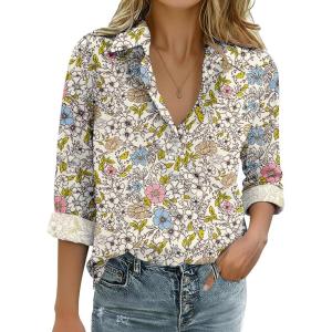 imageZeagoo Womens Cotton Linen Button Down Shirts Loose Fit Long Sleeve Collared Blouse Casual V Neck Tops Outfits S3XLXh417