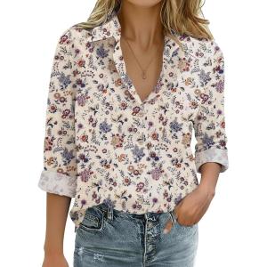 imageZeagoo Womens Cotton Linen Button Down Shirts Loose Fit Long Sleeve Collared Blouse Casual V Neck Tops Outfits S3XLXh51
