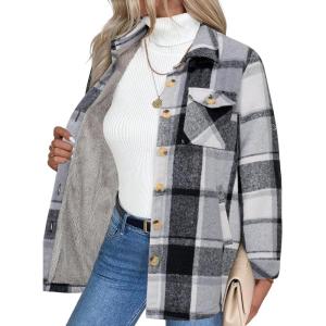 imageZeagoo Womens Fleece Sherpa Jacket Casual Long Sleeve Button Down Flannel Shacket Shirt Winter Coat with PocketsBlack