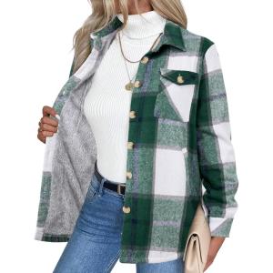 imageZeagoo Womens Fleece Sherpa Jacket Casual Long Sleeve Button Down Flannel Shacket Shirt Winter Coat with PocketsGreen