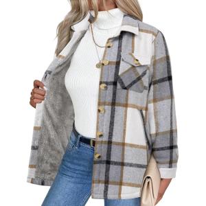 imageZeagoo Womens Fleece Sherpa Jacket Casual Long Sleeve Button Down Flannel Shacket Shirt Winter Coat with PocketsGrey