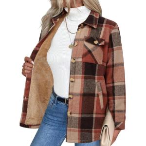 imageZeagoo Womens Fleece Sherpa Jacket Casual Long Sleeve Button Down Flannel Shacket Shirt Winter Coat with PocketsOrange