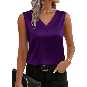 imageZeagoo Womens Silk Satin Tank Tops V Neck Casual Camisoles Sleeveless Business Work Blouses Dressy Summer ShirtsPurple