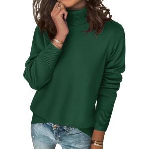 imageZeagoo Womens Turtleneck Sweater Long Sleeve Spilt Hem Casual Knit Pullover Chunky Fall Winter Jumper Top 2025Green
