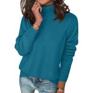 imageZeagoo Womens Turtleneck Sweater Long Sleeve Spilt Hem Casual Knit Pullover Chunky Fall Winter Jumper Top 2025Peacock Blue