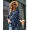 imageZeagoo 34 Length Sleeve Womens Tops Round Neck Casual Summer Tunic Tops Basic Tees Blouses Dressy TShirts Pleated Shirts02 Navy Floral