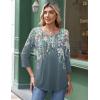 imageZeagoo 34 Length Sleeve Womens Tops Round Neck Casual Summer Tunic Tops Basic Tees Blouses Dressy TShirts Pleated ShirtsGrey Floral