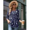 imageZeagoo 34 Length Sleeve Womens Tops Round Neck Casual Summer Tunic Tops Basic Tees Blouses Dressy TShirts Pleated ShirtsNavy Floral