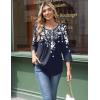 imageZeagoo 34 Length Sleeve Womens Tops Round Neck Casual Summer Tunic Tops Basic Tees Blouses Dressy TShirts Pleated ShirtsWhite Flowersf103