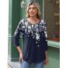 imageZeagoo 34 Length Sleeve Womens Tops Round Neck Casual Summer Tunic Tops Basic Tees Blouses Dressy TShirts Pleated ShirtsWhite Flowersf103